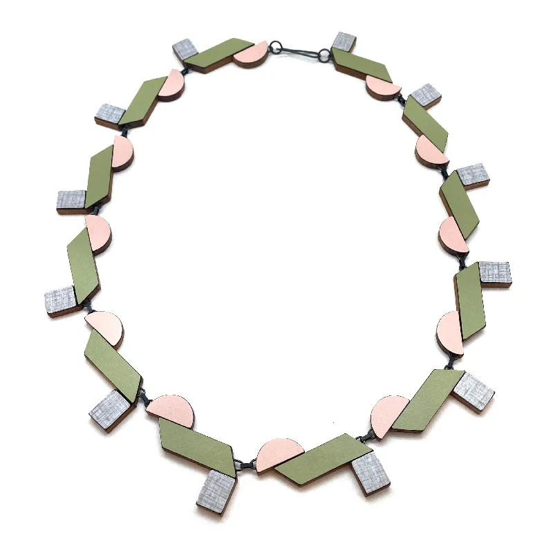 statement pendant necklaces for women -Pink and Green Geometric Necklace