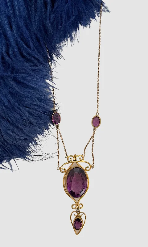 vintage style necklaces for women -LA BELLE EPOQUE Edwardian Gold Tone and Amethyst Lavaliere Necklace