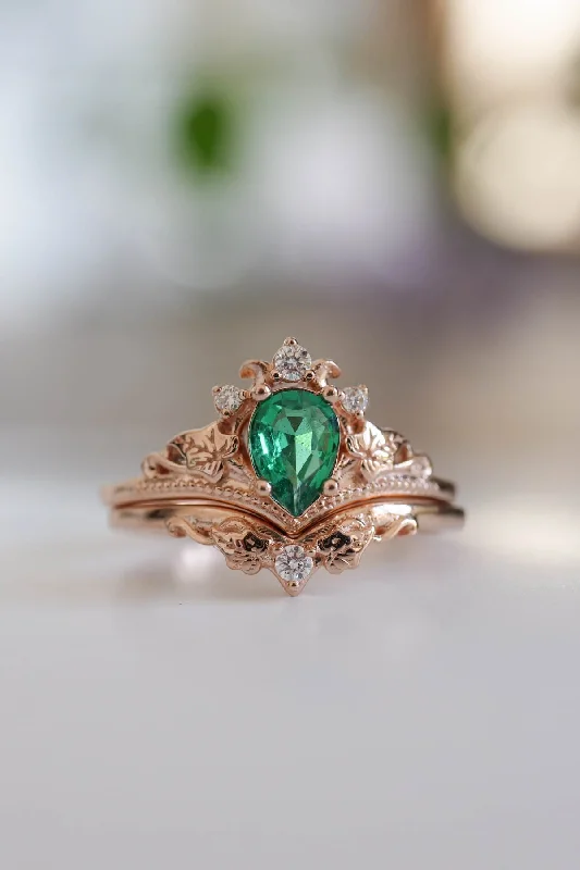 women’s engagement rings with emeralds -Engagement emerald ring set / Ariadne