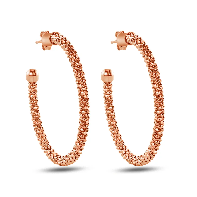 gold earrings for women -Clearance- Sterling Rose Gold Plated 925 Sterling Silver Beaded Semi Hoop Earrings - ITE00045RGP