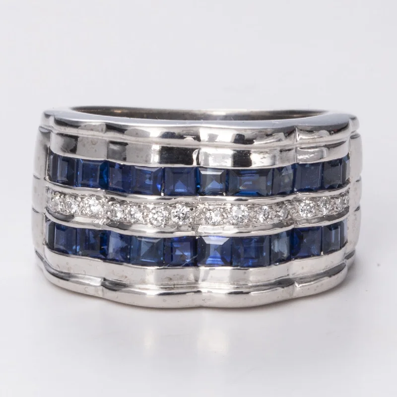 Sapphire Channel Set Wave Cocktail White Gold 18k Ring | 2.61 ct, 0.14ctw | Sz 5.75