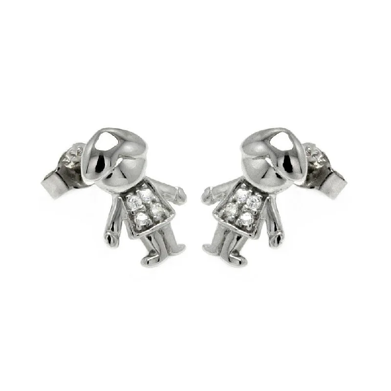 layered earrings for women -Silver 925 Rhodium Plated Little Boy CZ Stud Earrings - STE00871