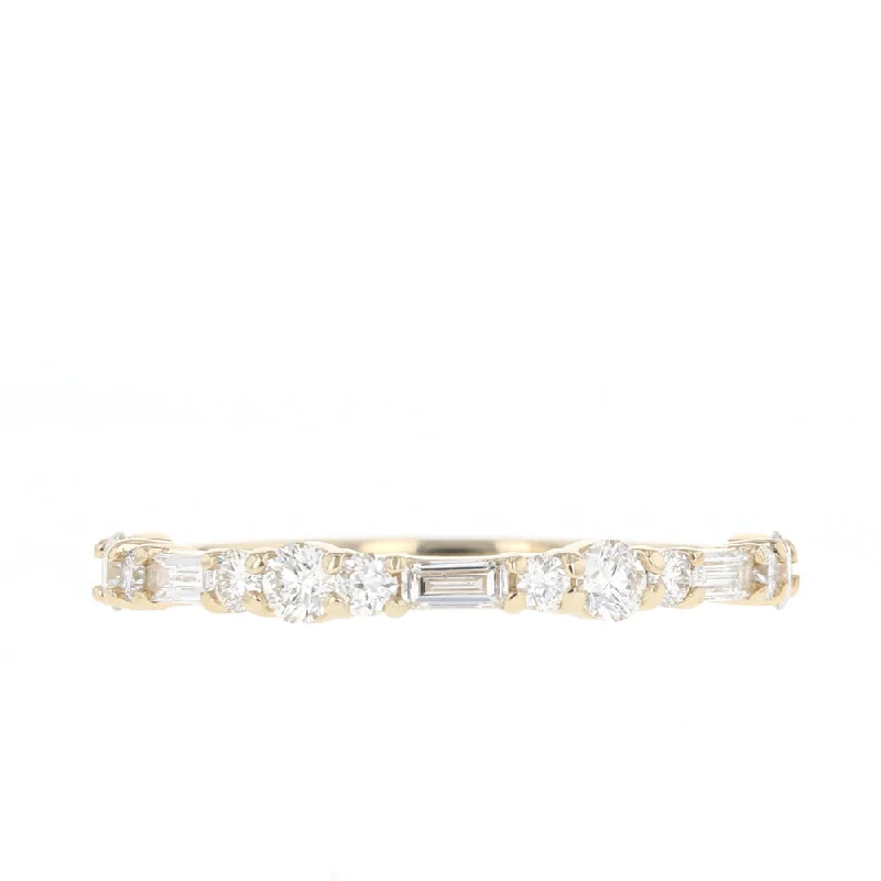 radiant cut engagement rings -0.60ct Baguette And Round Moissanite Diamond Half Eternity Wedding Band