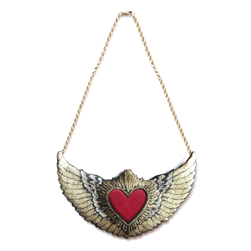 stylish chain necklaces for women -WINGED HEART . necklace