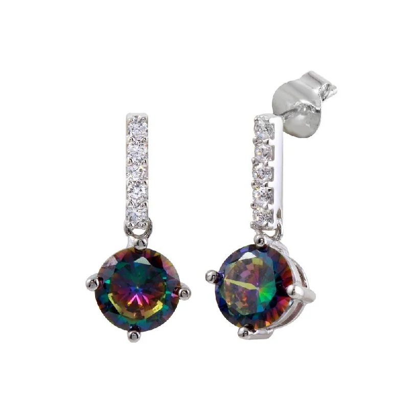 sapphire earrings for women -Rhodium Plated 925 Sterling Silver Dangling CZ Synthetic Mystic Topaz Earrings - BGE00616