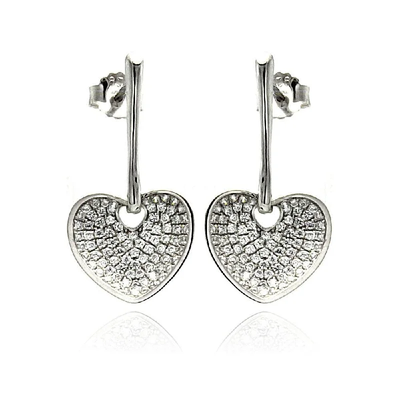 unique pearl earrings for women -Silver 925 Rhodium Plated Micro Pave Clear Heart CZ Dangling Stud Earrings - ACE00075