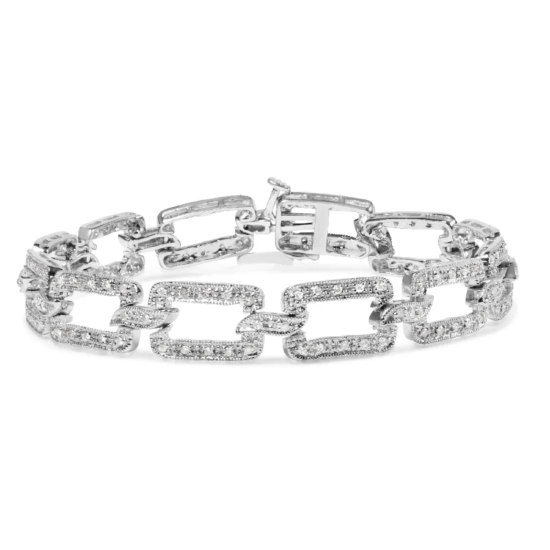 14K White Gold 3/4 Cttw Diamond Open Paperclip Link 7" Tennis Bracelet