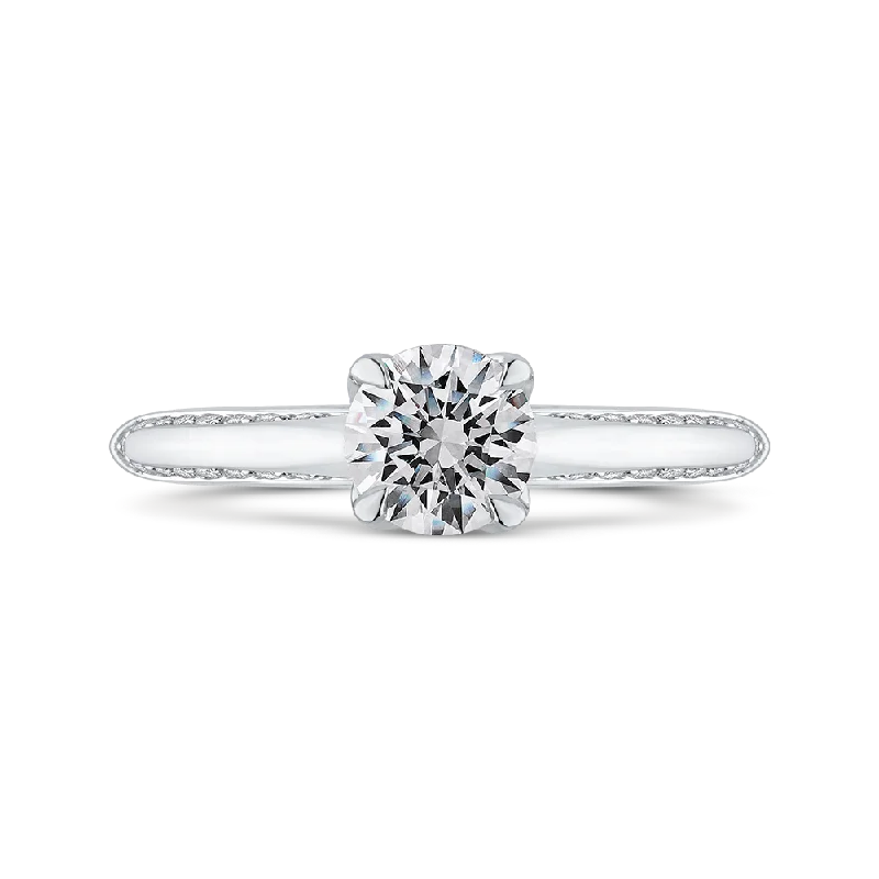 engagement rings with side stones -14K White Gold Round Diamond Engagement Ring