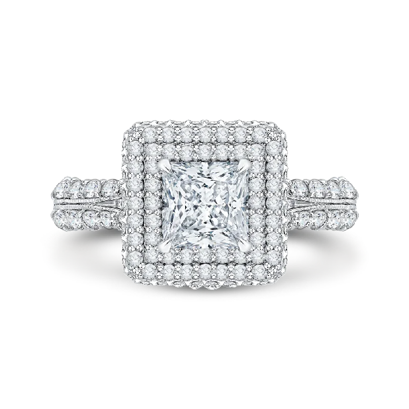 engagement rings with natural stones -14K White Gold Princess Cut Diamond Double Halo Engagement Ring (Semi Mount)