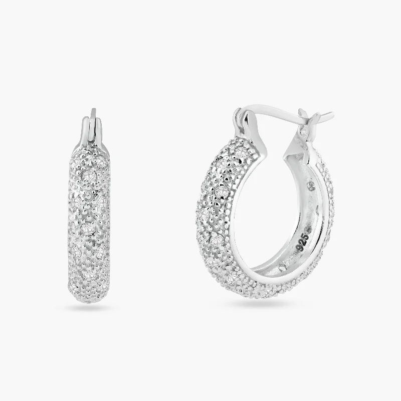 elegant hoop earrings for women -Clearance-Silver 925 Rhodium Plated Cluster CZ Thick Hoop Earrings - STE00285