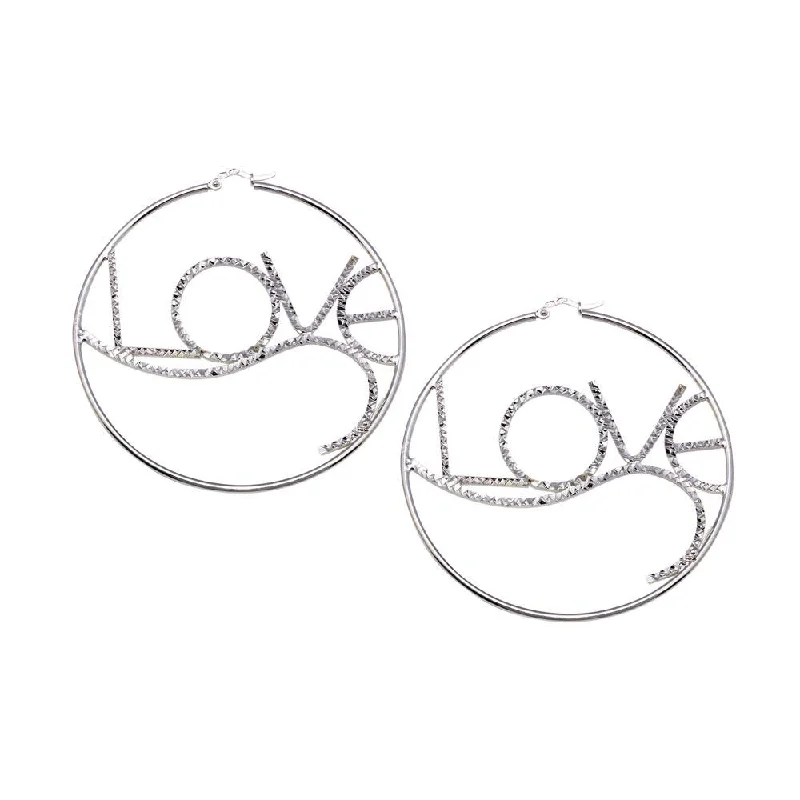 unique earrings for women -High Polished 925 Sterling Silver Diamond Cut Love Hoop Earrings - HP07