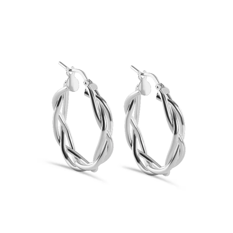 fashion-forward earrings for women -High Polished 925 Sterling Silver Weave Hoop Earring - LS-S20025-SS-25