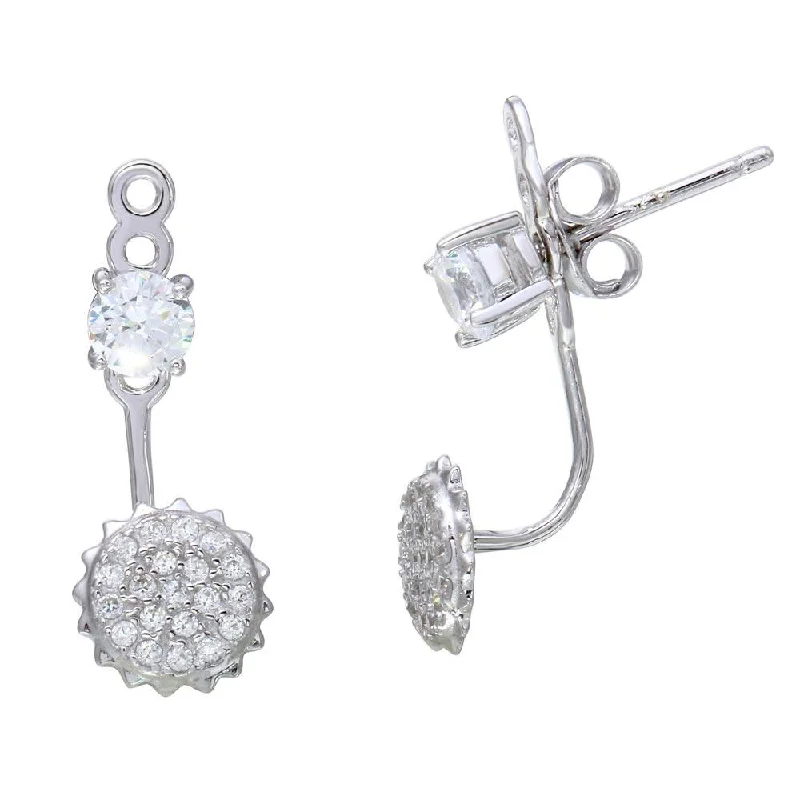 hoop earrings for women -Rhodium Plated 925 Sterling Silver CZ Stone and Sun Front and Back Earrings - BGE00547