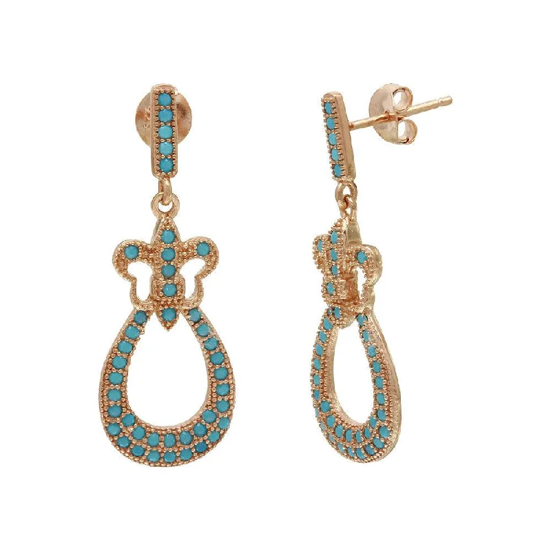 unique earrings for women -Rose Gold Plated 925 Sterling Silver Dangling  Filigree Turquoise Stone Earrings - BGE00506RGP