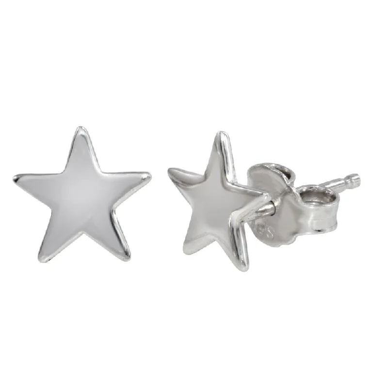 women’s trendy drop earrings -Rhodium Plated 925 Sterling Silver Star Stud Earrings - SOE00010