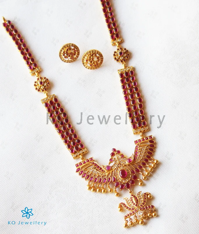 luxury diamond necklaces for women -The Tejas Silver Peacock Kempu Necklace