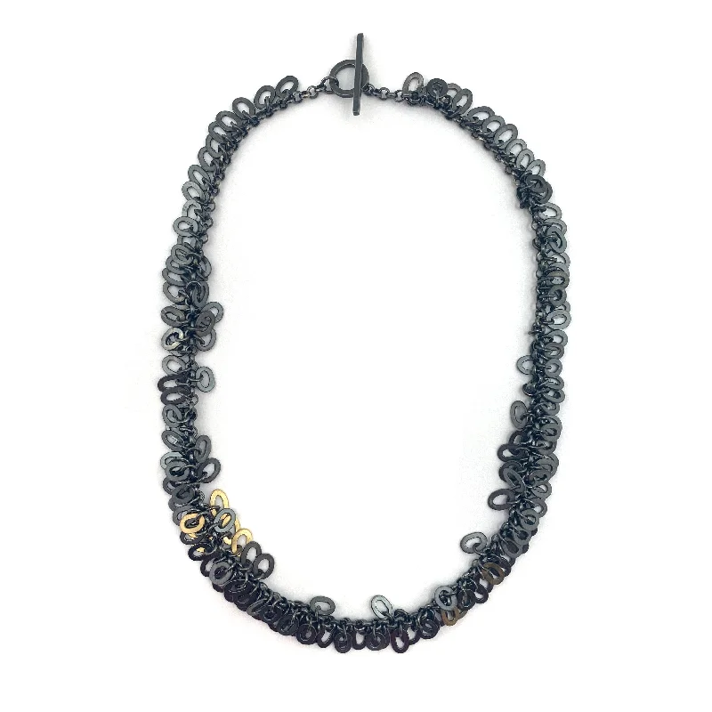 sparkling necklaces for women -Oxidized and Gold Fringe Necklace