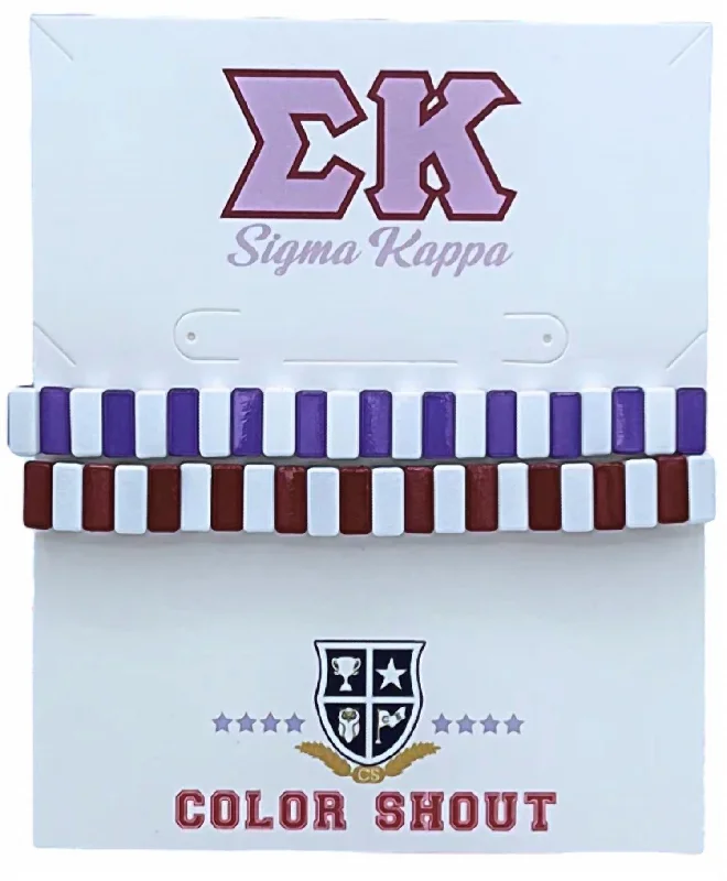 Unisex - Sigma Kappa Enamel Tile Double Stack Bracelet In Purple/maroon/white