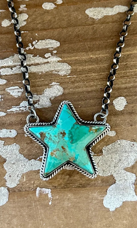 stylish chain necklaces for women -PATRICK YAZZIE Navajo Sterling Silver & Turquoise Star Necklace Pendant • 24g