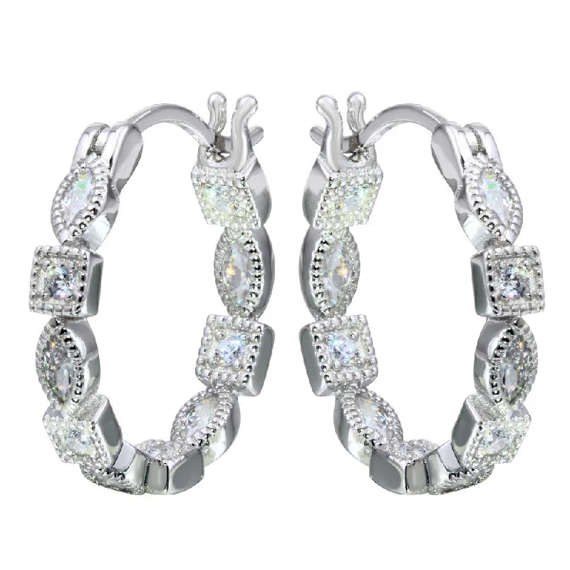 women’s chandelier earrings -Rhodium Plated 925 Sterling Silver Inner and Outer Clear CZ Hoop Earrings - STE01122CLR