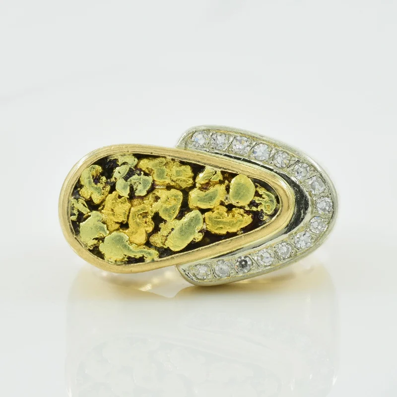 Diamond & Gold Nugget Ring | 0.14ctw | SZ 7 |