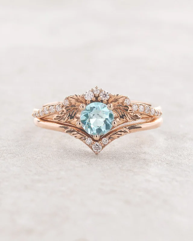 statement engagement rings -Aquamarine bridal ring set with diamonds / Amelia