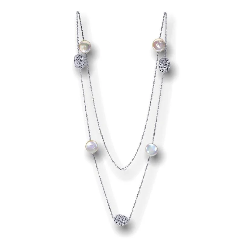 gemstone pendant necklaces for women -14 Karat White Gold Moneta Necklace with Coin Pearls