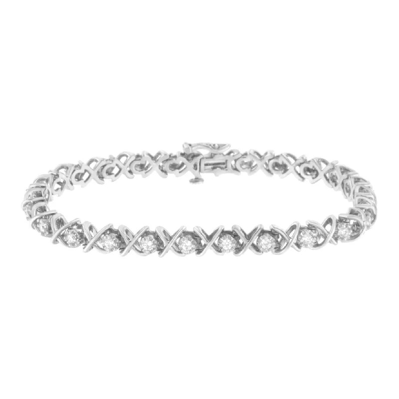 .925 Sterling Silver 1 cttw Brilliant Round-Cut Diamond "X" Link Bracelet