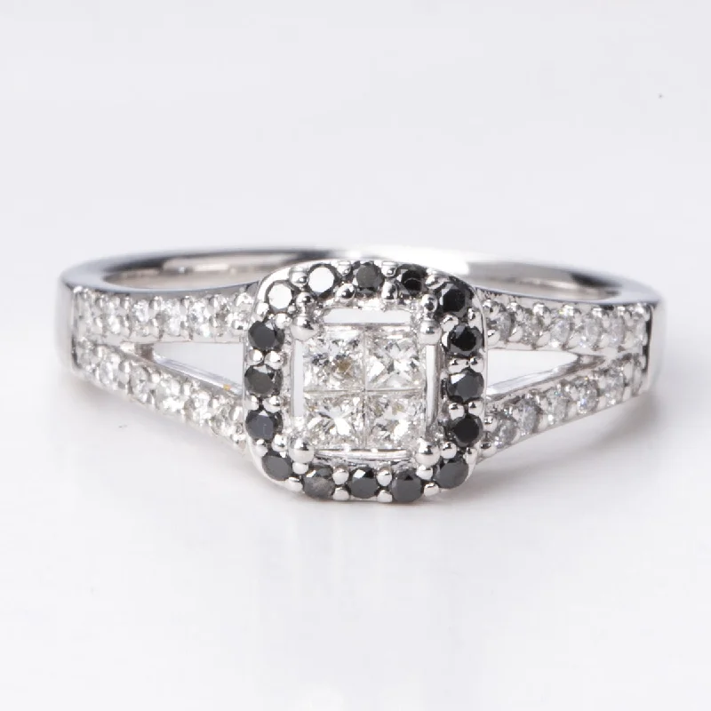 14k White Gold and Black Diamond Ring | 0.85 ctw | Sz 6.75