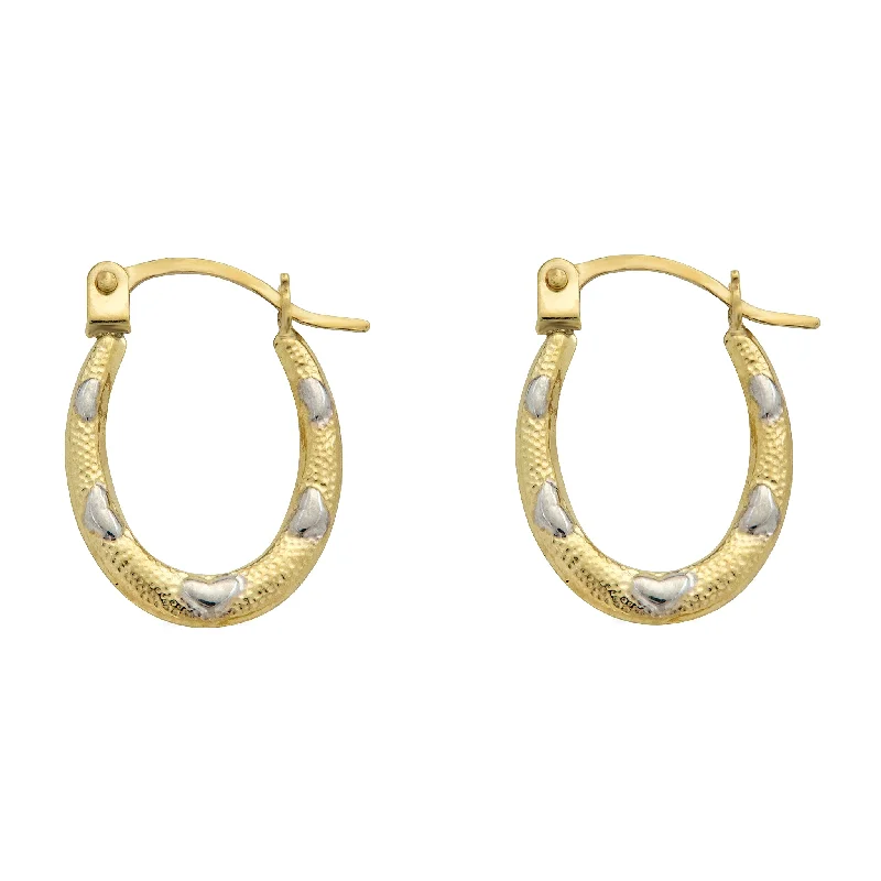 custom earrings for women -14E00371 - 14 Karat Yellow Gold 2T Heart Design Latch Back Hoop Earring