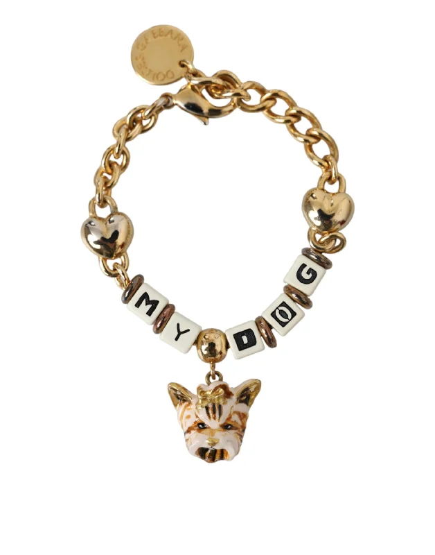 Dolce & Gabbana  Tone Brass Chain MY DOG Heart Women's Bracelet