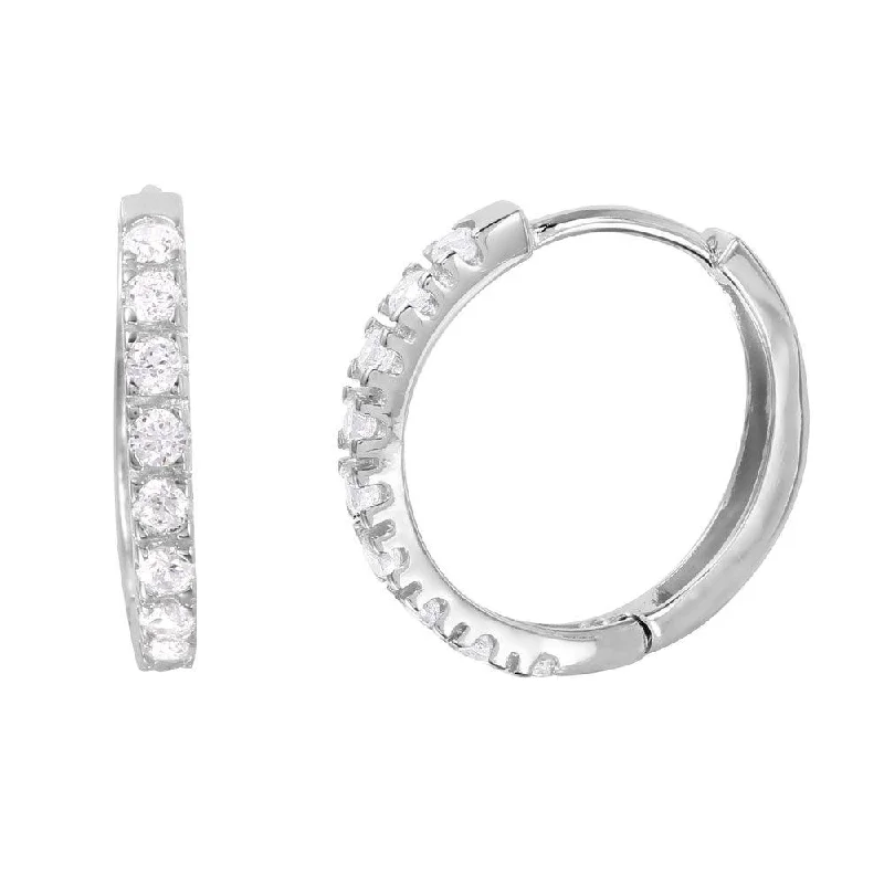 vintage earrings for women -Silver 925 Rhodium Plated Round CZ huggie hoop Earrings - GME00032