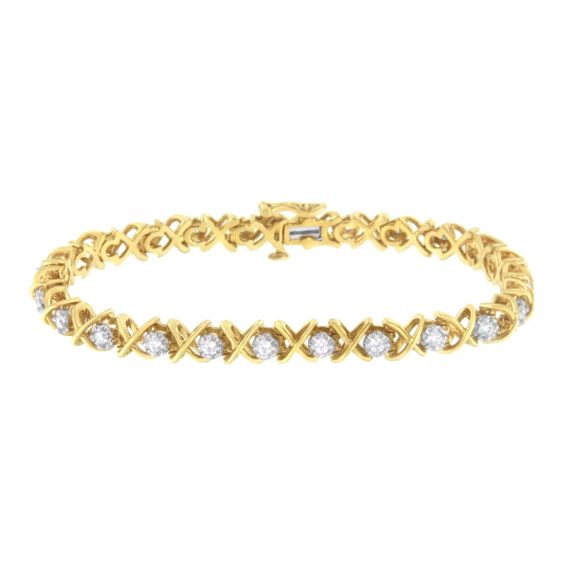 10K Yellow Gold Plated Sterling Silver 1 cttw Diamond Link Bracelet