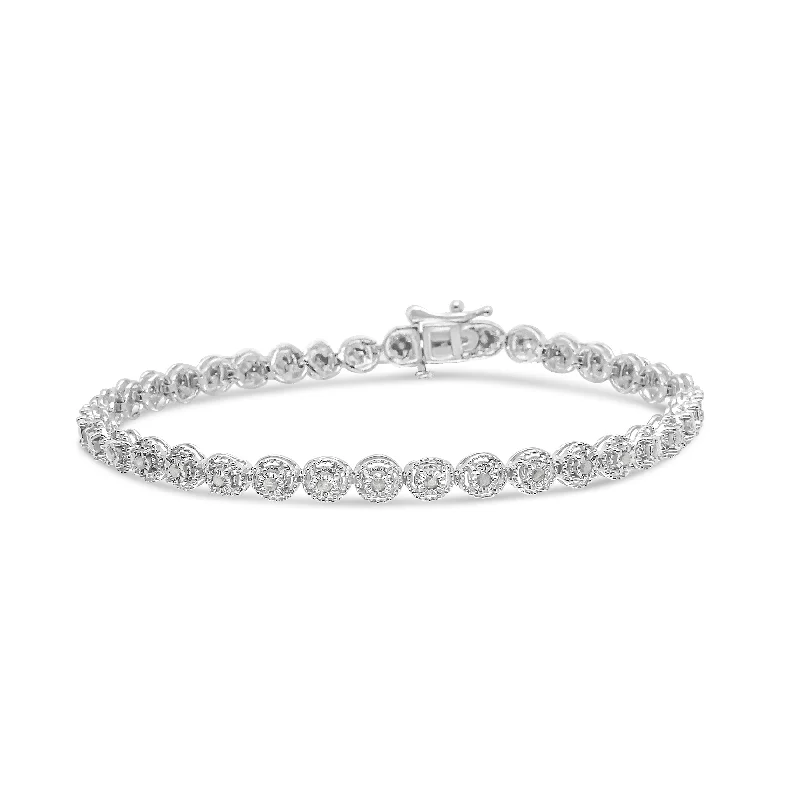 .925 Sterling Silver 1/2 cttw Miracle Set Diamond Milgrain Style Link Bracelet