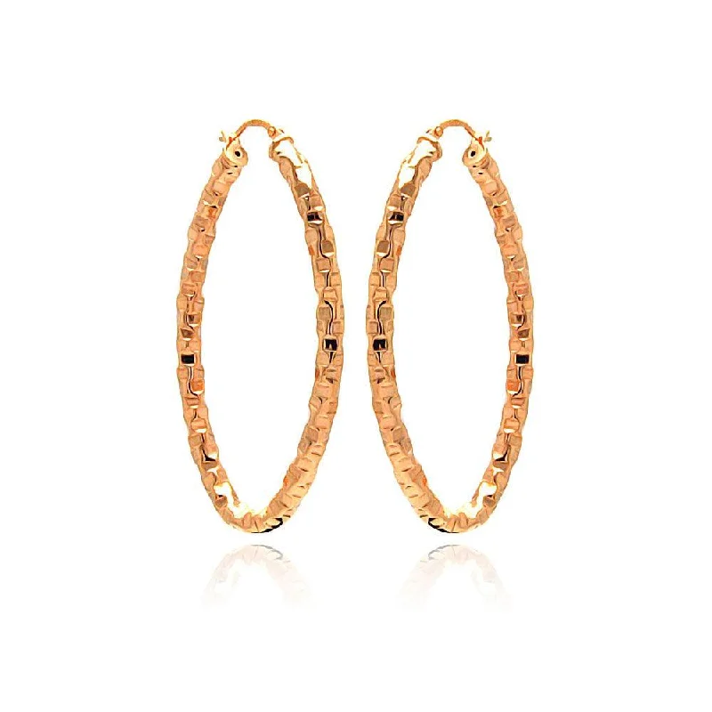 artistic gold earrings for women -Clearance-Silver 925 Rose Gold Plated Oval Hoop Earrings - ITE00022RGP