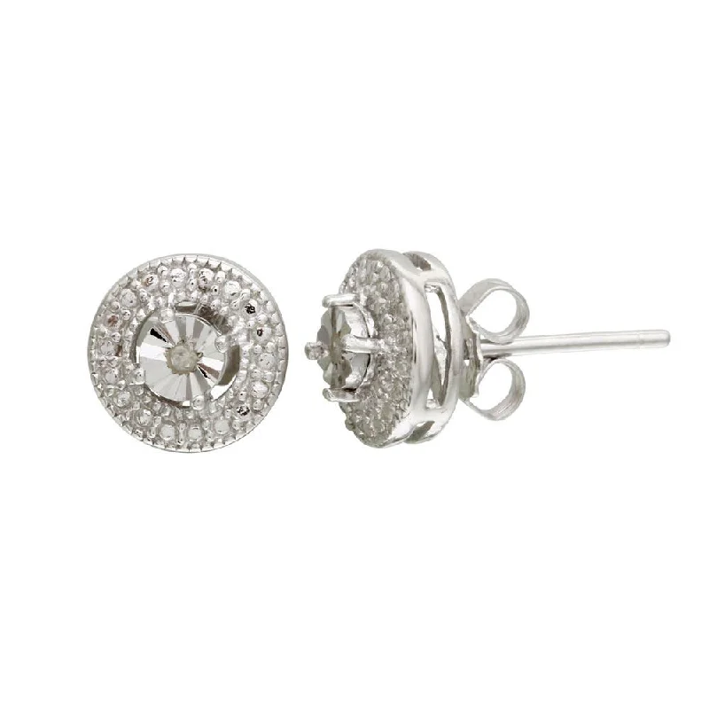 large hoop earrings for women -Rhodium Plated 925 Sterling Silver Round Stud Earrings - STE01108