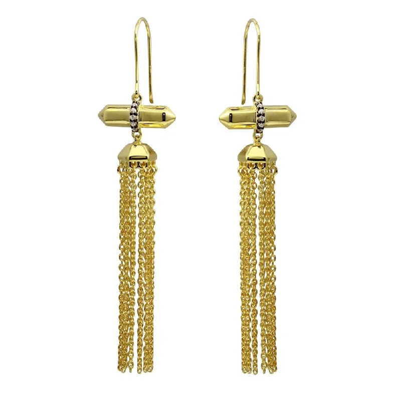 women’s bridal hoop earrings -Gold Plated 925 Sterling Silver Tassel Earrings with CZ - BGE00579