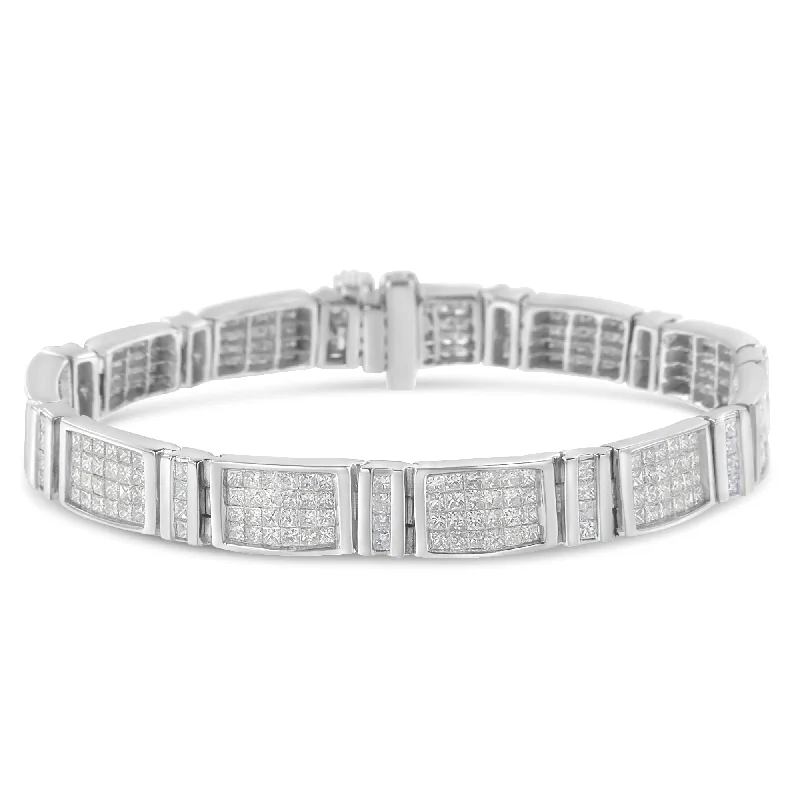 14K White Gold 7.0 Cttw Princess Cut Diamond 7" Alternating Vertical and Horizontal Rectangular Link Tennis Bracelet