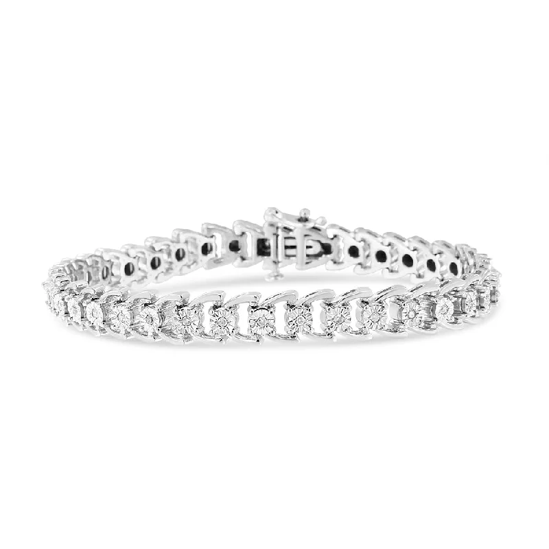 .925 Sterling Silver 1/4 Cttw Miracle Set Round Diamond Composite Open Linked Composite Line Bracelet