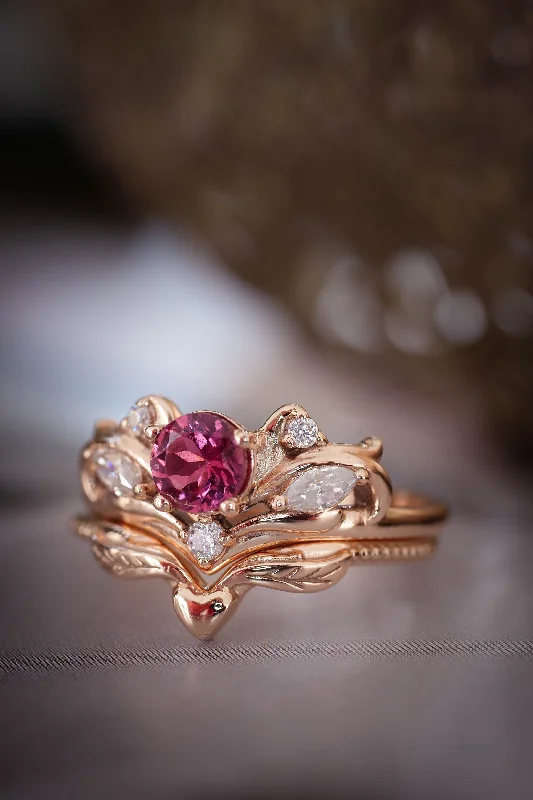 elegant diamond engagement rings -Bridal ring set with pink tourmaline / Swanlake