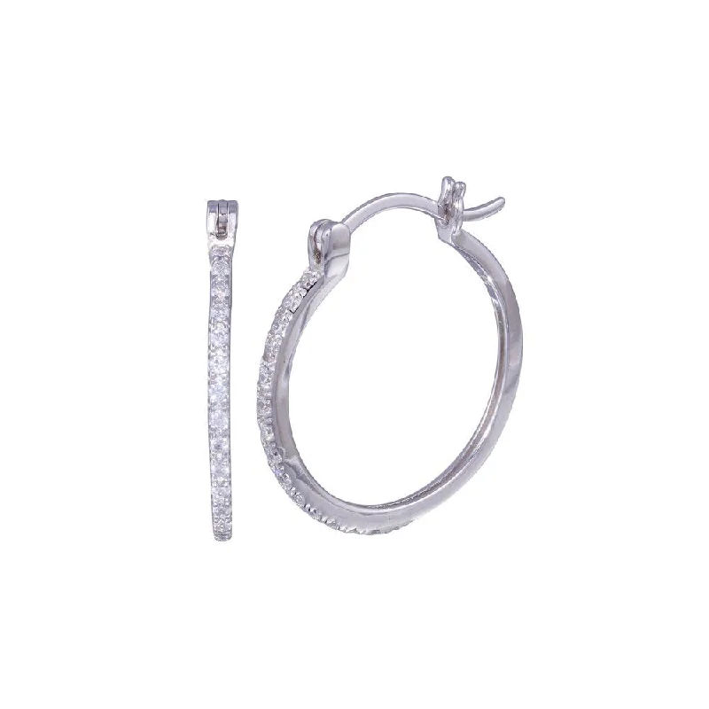 gemstone stud earrings for women -Silver 925 Rhodium Plated Round CZ Hoop Earrings - STE00588