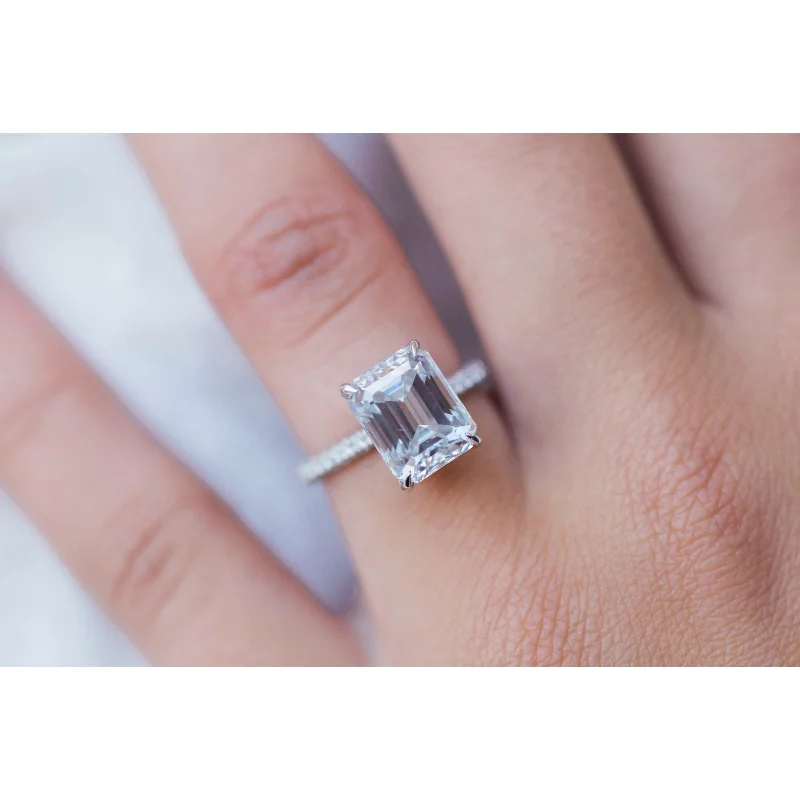 alternative gemstone engagement rings -3.25 CT Emerald cut Hidden Halo Moissanite Engagement Ring