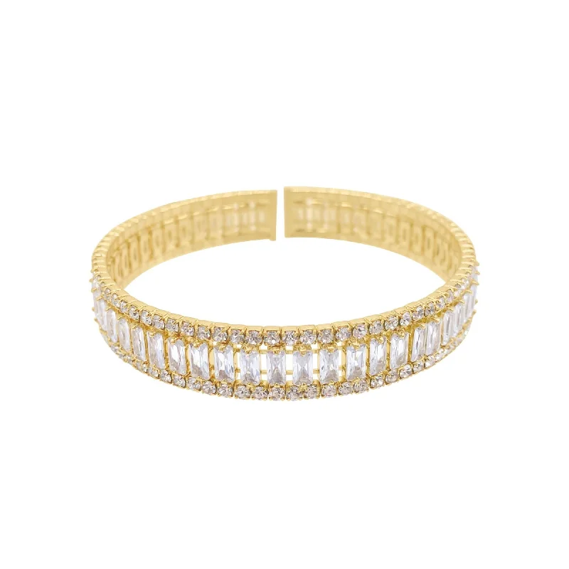 14k Gold Plated Crystal Stretch Cuff Bracelet