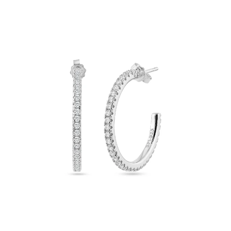 geometric diamond earrings for women -STE01351 - Rhodium Plated Eternity Clear CZ Hoop Earring 24mm