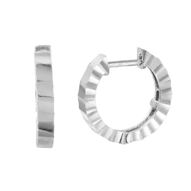 women’s silver hoop earrings -Silver 925 Rhodium Plated Radial CZ huggie hoop Earrings - GME00030RH