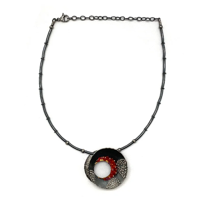 women’s necklaces -Small Carnelian Beaded Silver Concave Necklace