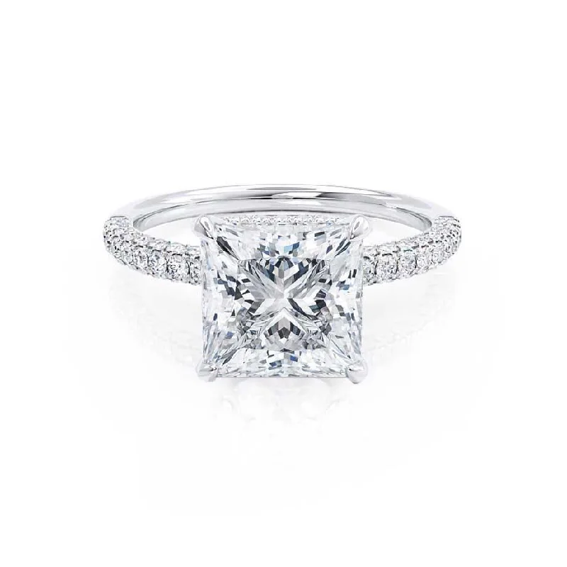 platinum diamond engagement rings -1.20 CT Princess Shaped Moissanite Hidden Halo Style Engagement Ring