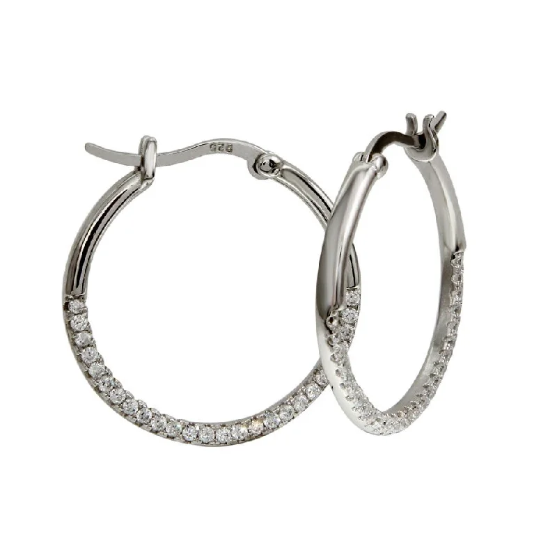 fashion-forward earrings for women -Rhodium Plated 925 Sterling Silver Outside CZ Hoop Earrings - BGE00570