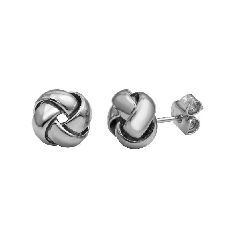 trendy earrings for women -Rhodium Plated 925 Sterling Silver Knot Stud Earrings - ARE00024RH