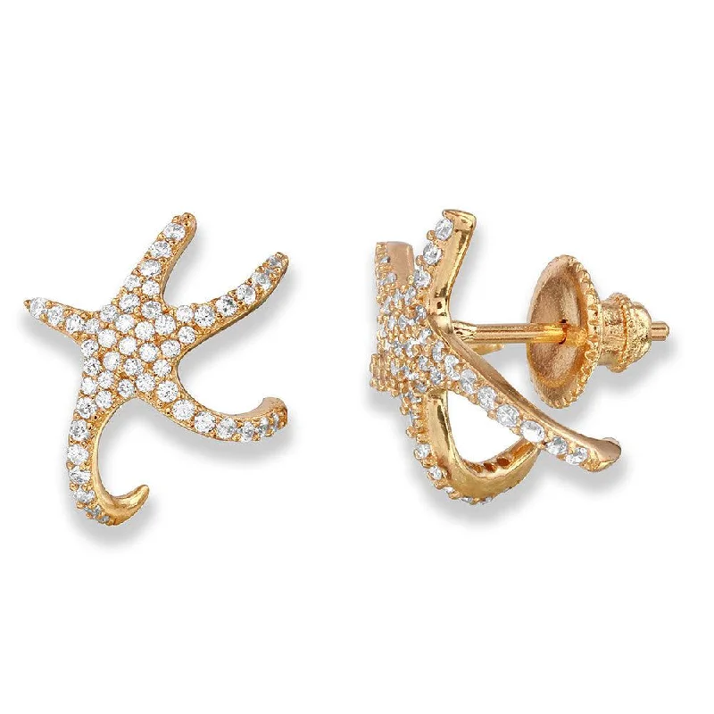 elegant earrings for women -Rose Gold Plated 925 Sterling Silver Hugging CZ Starfish Earrings - GME00045RGP